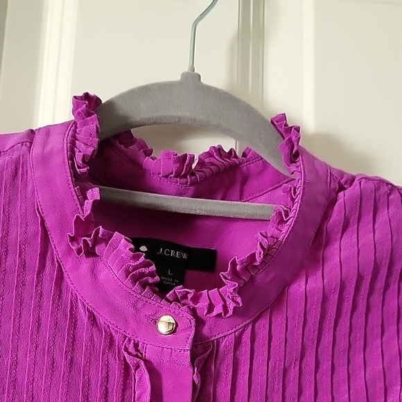 J.Crew Bright Purple Silk Ruffle Blouse Women's Large - Picture 4 of 12